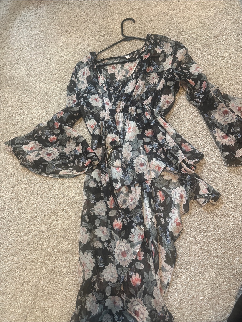 Aishang Black Floral V-Neck duster shirt